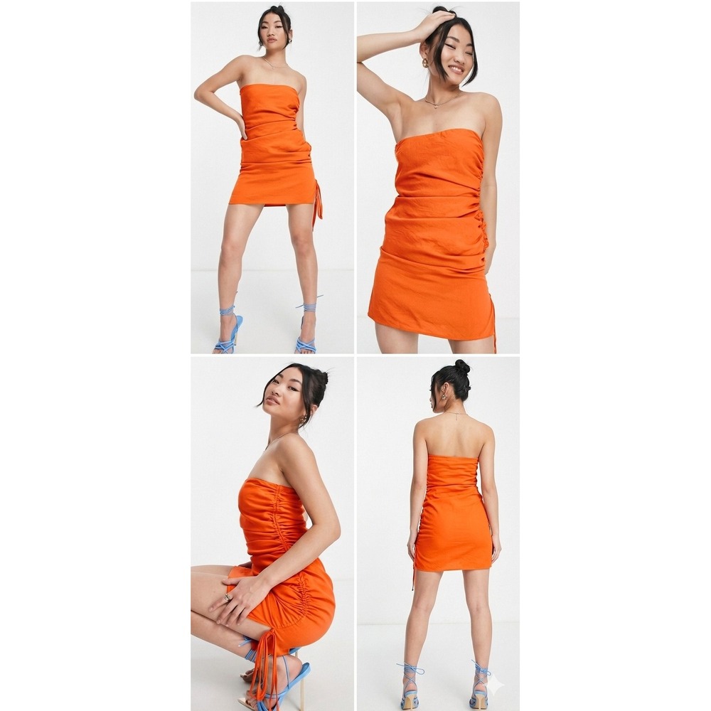 SNDYS Molly King Strapless Mini Dress Women 4 Orange Excellent Asymmetrical Sexy